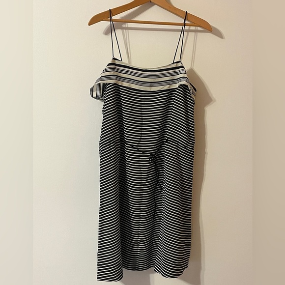 Silk Madewell Striped Tie-Waist Dress in Black and White Size 8 - Picture 3 of 7